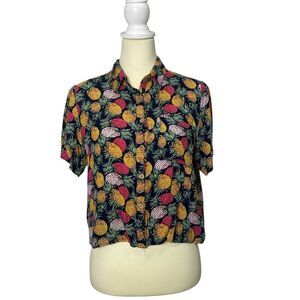 Anthropologie Love Notes Tropical Pineapple Cropped Button Up Women's Size M